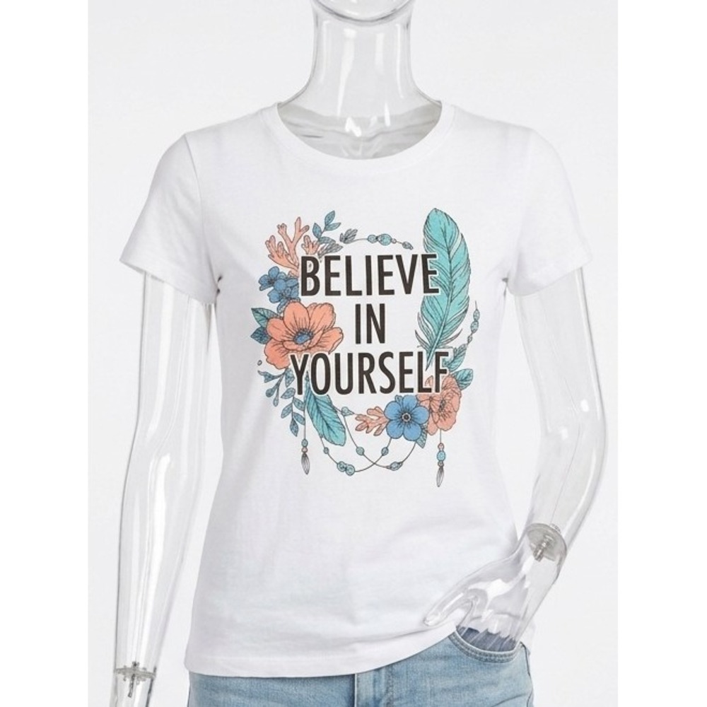 Arizona Jean Co Girls White Tee Shirt 'Believe In Yourself' Floral NWT SKUK092